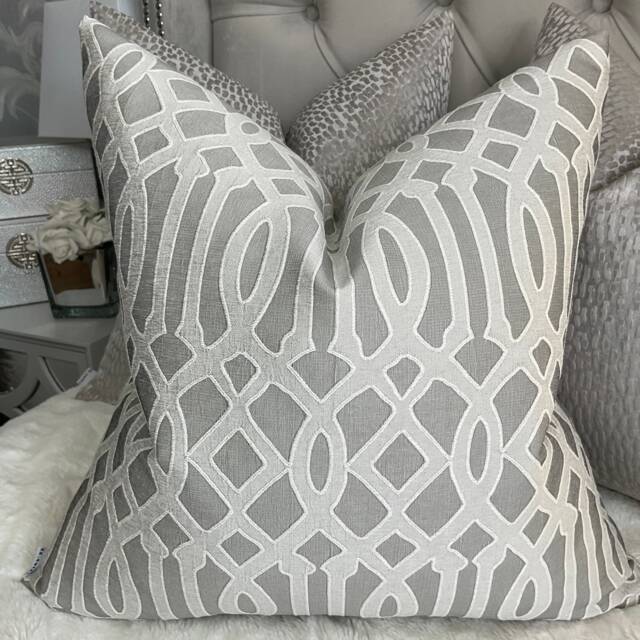 Navajo Luxury Textured, Geometric Silver - Grey Cushion Cover, Pillow Throw For Sofa Bed Or Throw. Designer Fabric - image 1