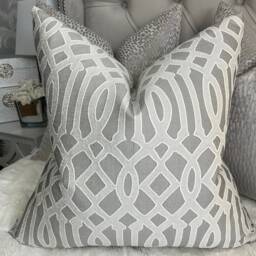 Navajo Luxury Textured, Geometric Silver - Grey Cushion Cover, Pillow Throw For Sofa Bed Or Throw. Designer Fabric - thumbnail 1