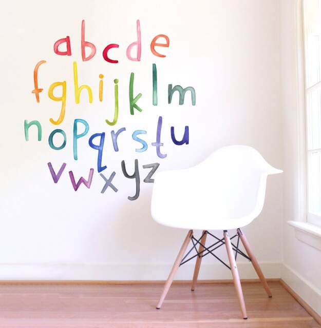 Lowercase Rainbow Watercolor Letters - Fabric Wall Decal Color Story Mej - image 1