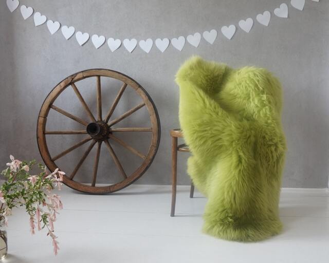 "Green Sheepskin Rug, Genuine Leather Throw, Natural Home Decor - 50"" X 30" - image 1