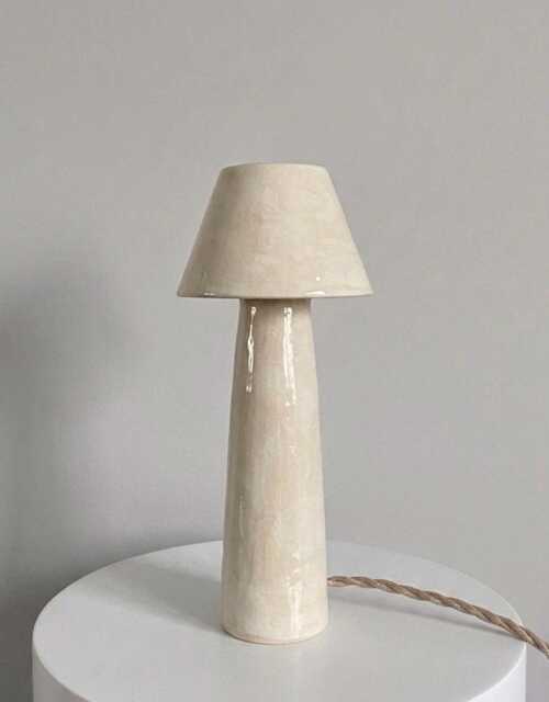 White Tall Table Lamp Handmade Ceramic Bedside Lamp in Contemporary Style With Neutral Colors - image 1