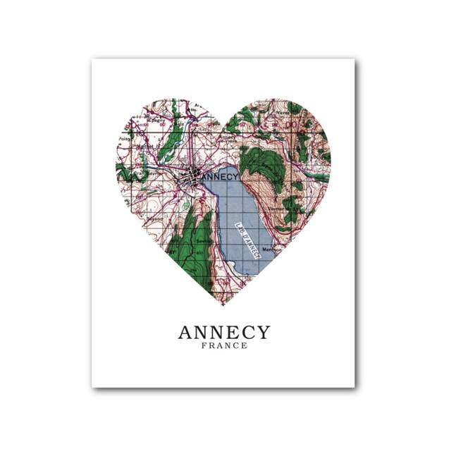 Annecy France Heart Map Art Print - 8 X 10 Inches, Unframed - image 1
