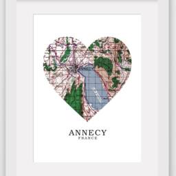 Annecy France Heart Map Art Print - 8 X 10 Inches, Unframed - thumbnail 2