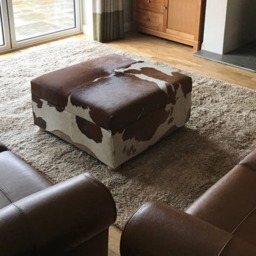 Handmade Rustic Cowhide Storage Ottoman Extra Large Coffee Table Footstool - 80cm - thumbnail 2