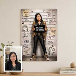 Personalised Funny Mugshot Metal Plaque From Photo, Custom Comedy Charge Sign, Fake Lineup Wall Decor Gift For Bar Door Office - thumbnail 1