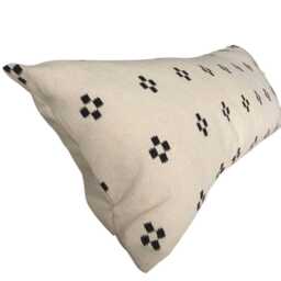 Black Patterned Bolster Pillow Cover, Extra Long Lumbar Cushion, Ivory Cotton - thumbnail 4