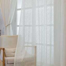 Geometric Jacquard Sheer Curtains, Greek Key Voile Window Panel, Embroidered Living Room Drapes - thumbnail 4