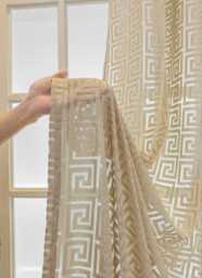 Geometric Jacquard Sheer Curtains, Greek Key Voile Window Panel, Embroidered Living Room Drapes