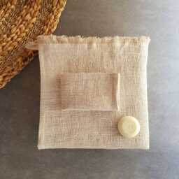 Waffle Linen Bath Towel Beige Belgian Linen, Handmade - thumbnail 2