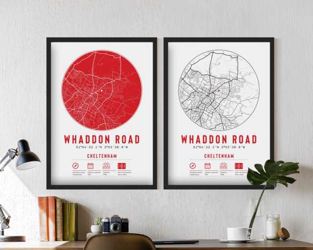Cheltenham Town Fc Whaddon Road Minimalist Map Prints & Frames - The Robins F.c. Memorabilia Gift Decor Dad Granddad Uncle Brother Football - image 1
