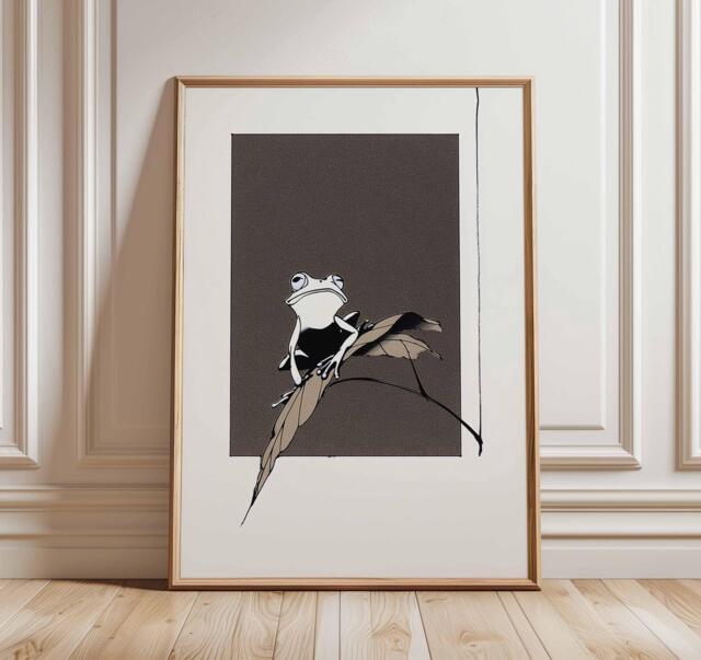 Modern Frog Wall Art Print, Minimalist Black & White Animal Illustration, Contemporary Nature Poster, Stylish Home Decor - image 1