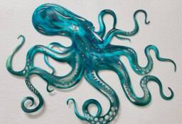 Octopus Metal Wall Art, Turqoise & Blue Octopus, Home Decor For Housewarming Gift, Beach House Decor, One Of A Kind Christmas Gift - thumbnail 1