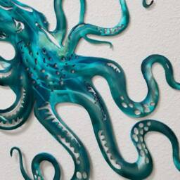 Octopus Metal Wall Art, Turqoise & Blue Octopus, Home Decor For Housewarming Gift, Beach House Decor, One Of A Kind Christmas Gift - thumbnail 4