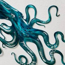 Octopus Metal Wall Art, Turqoise & Blue Octopus, Home Decor For Housewarming Gift, Beach House Decor, One Of A Kind Christmas Gift - thumbnail 3