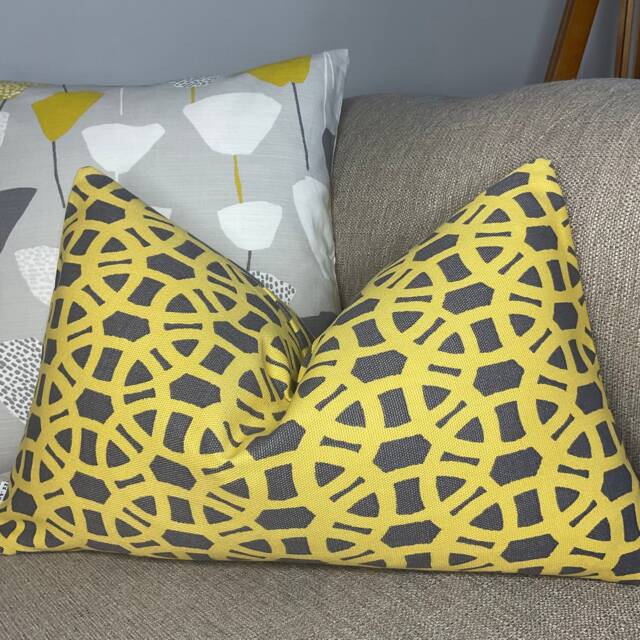 Scandi - Retro Design Cushion Cover Modern Decorative Pillow Designer Scion Fabric Lime in Ochre Grey - image 1