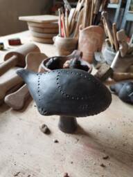 Bronze Age Bird Rattle - Handmade Archaeological Replica Ancient Ceramic Sound Instrument Black Pottery - thumbnail 1
