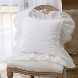 Embroidered Floral Cotton Pillow Cover Farmhouse Cushion Cover With Lace Ruffle - thumbnail 2