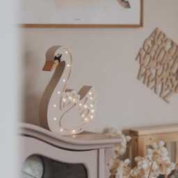 Swan Wooden Night Light - Handmade Led Nursery Wall Lamp - Kids Room Decor With Remote, Dimmer & Timer Baby Shower Gift - thumbnail 2