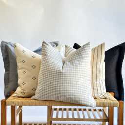 Neutral Boho Pillow Cover Set Textured Beige Decor, Handmade Linen Back - thumbnail 1