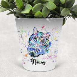 Personalised Watercolor Cat Flower Pot, Rainbow Splatter Design - thumbnail 2