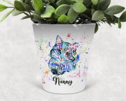 Personalised Watercolor Cat Flower Pot, Rainbow Splatter Design - thumbnail 1
