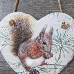 Squirrel Slate Plaque Decoupage Heart Wall Hanging - 15cm - thumbnail 2