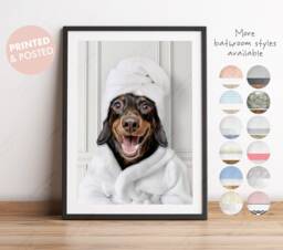 Dachshund in A Bathrobe Print, Dog Bathing, Funny Bathroom Animal Towel On Head, Dog Bath Robe, Whimsy - thumbnail 1