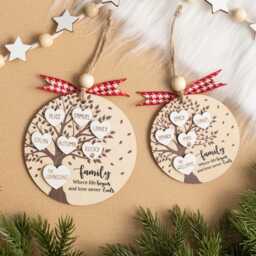 Personalized Family Tree Ornament, Gift, Christmas Decor, Wood Ornaments, Xmas, Holiday Gifts R58 - thumbnail 1