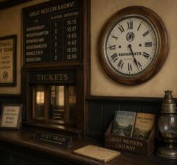 Personalized Railway Station Clock, Retro Looking Wooden Clock - thumbnail 1