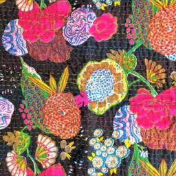 Bohemian Cotton Quilt With Floral Kantha Bedspread - 90x108 Inches - thumbnail 3