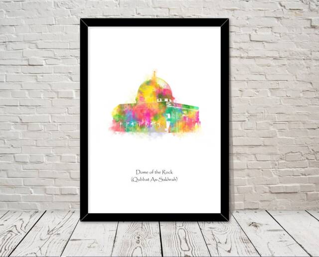 Dome Of The Rock Islamic Art Watercolour Illustration Prints Islamic Wall Gifts Muslim Deco Muslim Islam
