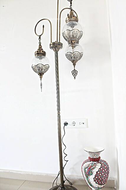 3 Glass Standing Lamp, Morocco Standing Lamp, Morocco Lantern, Floor Lamp, Turkish Light, Morocco Floor Lamp, Turkey Light, Modern Lamp - image 1