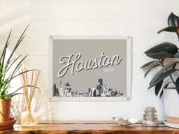 Houston Texas Felt Poster Banner - City Skyline Wall Art Print Sign. Vintage Style City Line Drawing Pennant Home Decor. Handmade Gift Idea - thumbnail 1