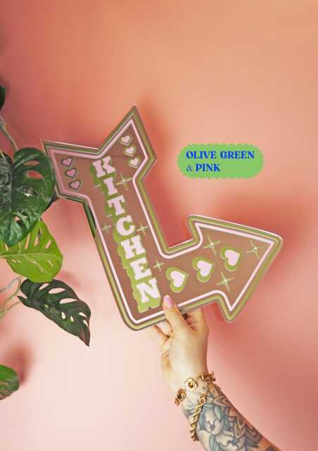 Retro Kitchen Arrow Mirror - 2 Sizes Olive & Pink - image 1