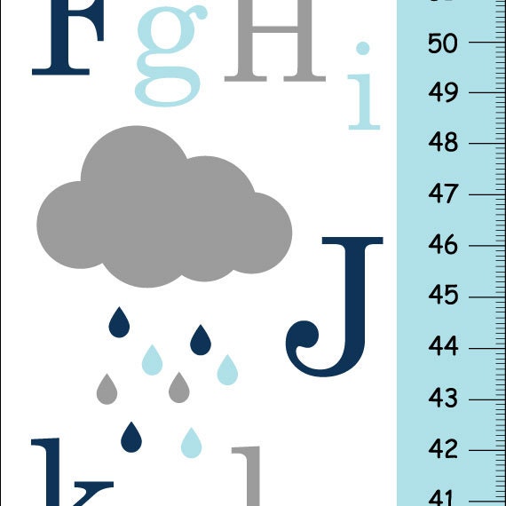 Alphabet Canvas Growth Chart , Cloud Growth Chart, Rain Drops Kids Wall Art - image 1