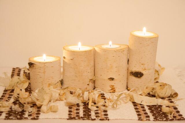 White Birch Candle Holders Christmas Yule Log Table Centerpiece - Set Of 4 - image 1