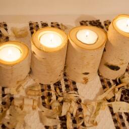 White Birch Candle Holders Christmas Yule Log Table Centerpiece - Set Of 4 - thumbnail 3