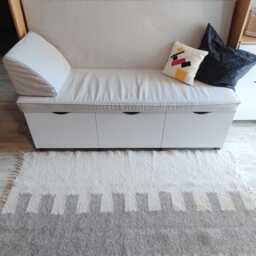 Handmade Wool Rug With Grey & White Geometric Pattern, Washable Rug, Stylish Bedside Perfect Accent Housewarming Gift - thumbnail 4
