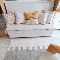 Handmade Wool Rug With Grey & White Geometric Pattern, Washable Rug, Stylish Bedside Perfect Accent Housewarming Gift - thumbnail 3