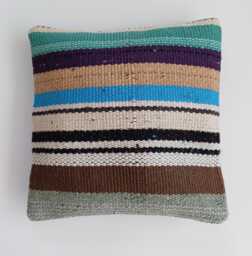 Handmade Cushion Cover, Striped Turkish Rug Cushion, Pillow, Decorative Throw Kilim 12''x12''/30x30 cm - thumbnail 1