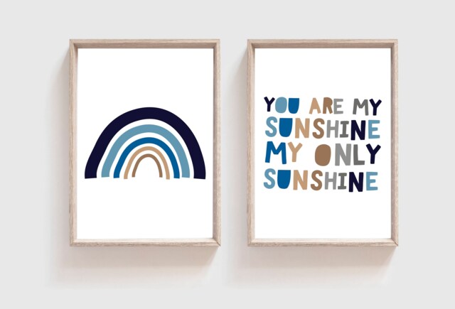 Set Of 2, You Are My Sunshine, Boys Nursery Prints, Bedroom Decor, Playroom Wall Art, Prints - image 1