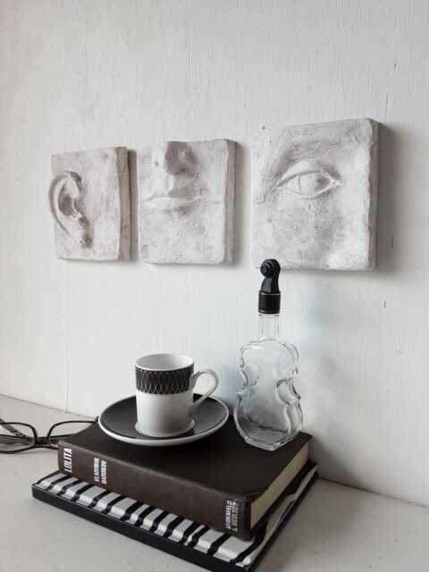 Handmade Ceramic Face Triptych Wall Sculpture, Antique White Bas-Relief Art - image 1