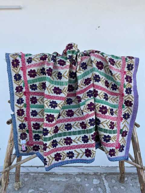 Vintage Suzani Kantha Quilt Handmade Reversible Cotton Bedspread Floral Embroidered Boho Throw Blanket - image 1