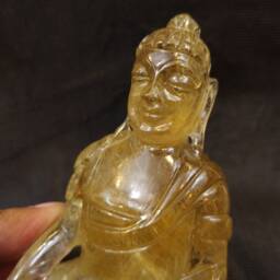 Golden Rutilated Quartz Meditating Gautam Buddha Statue, Hand Carved Natural Crystal Gemstone Figurine - thumbnail 2