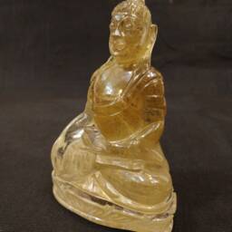 Golden Rutilated Quartz Meditating Gautam Buddha Statue, Hand Carved Natural Crystal Gemstone Figurine - thumbnail 3