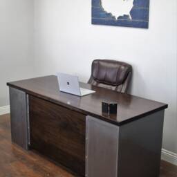 4 Drawer Desk, Modern Rustic Industrial Metal File Cabinet Executive Recycled Wood & Steel Office Home Desk - thumbnail 3