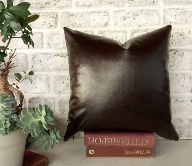 Capri Dark Brown Faux Leather Fabric Pillow Cover /Modern Scandinavian Homes/Housewarming Gift-1Pcs - image 1