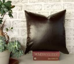 Capri Dark Brown Faux Leather Fabric Pillow Cover /Modern Scandinavian Homes/Housewarming Gift-1Pcs - thumbnail 1