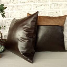 Capri Dark Brown Faux Leather Fabric Pillow Cover /Modern Scandinavian Homes/Housewarming Gift-1Pcs - thumbnail 2