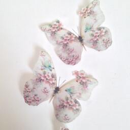 Shabby Chic Butterfly Wall Decals Pink Rose & Blue Bird 3D Art - thumbnail 2